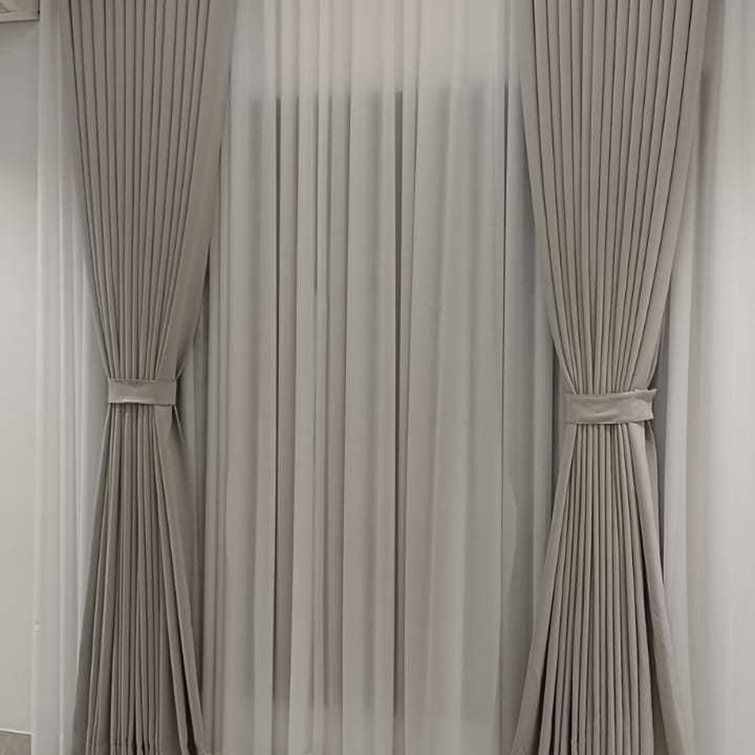 Modern Grey Solid & Sheer Layered Curtain