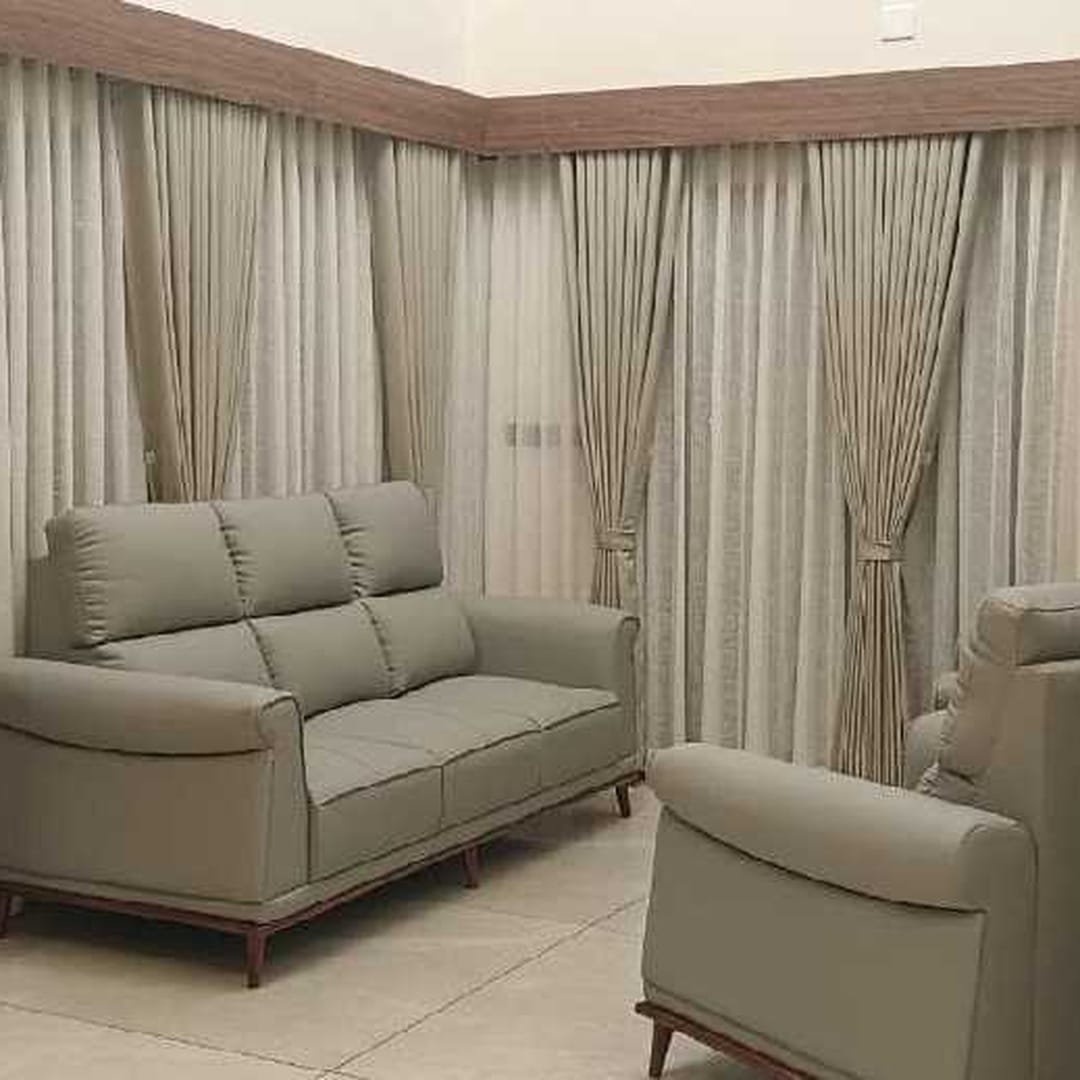 Modern Grey Solid & Sheer Layered Curtain