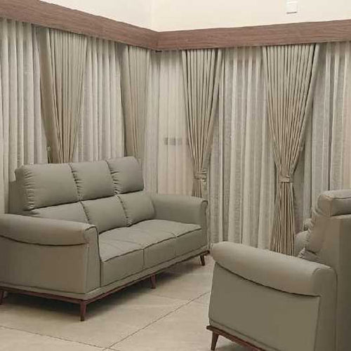 Modern Grey Solid & Sheer Layered Curtain